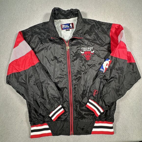 Vintage Chicago Bulls Bomber Jacket Mens M Black Red Satin Pro